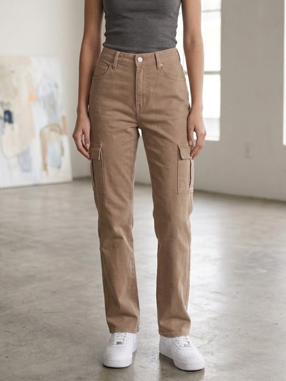Hollister Ultra High-Rise Dad Jeans Cargo Tan - Women's Straight Leg